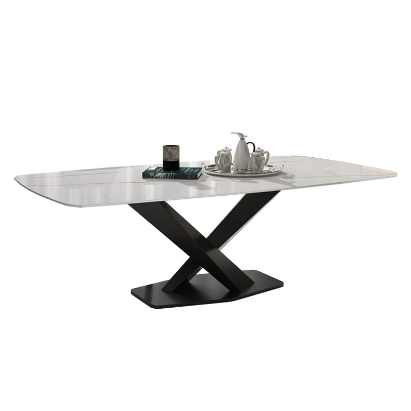 Rectangle Sintered Stone Top Dining Table Luxury Table with Pedestal Base
