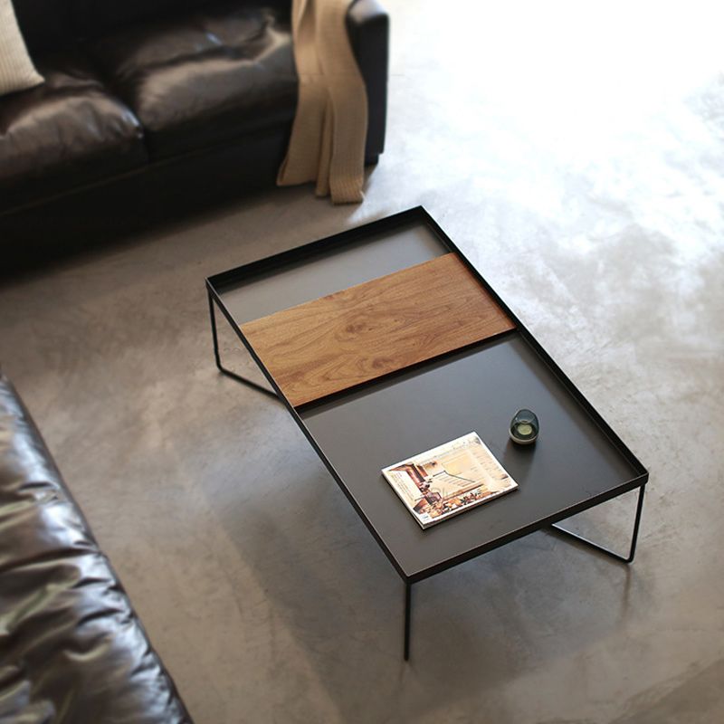 Tray Top Coffee Table Iron Cross Legs Cocktail Table in Black