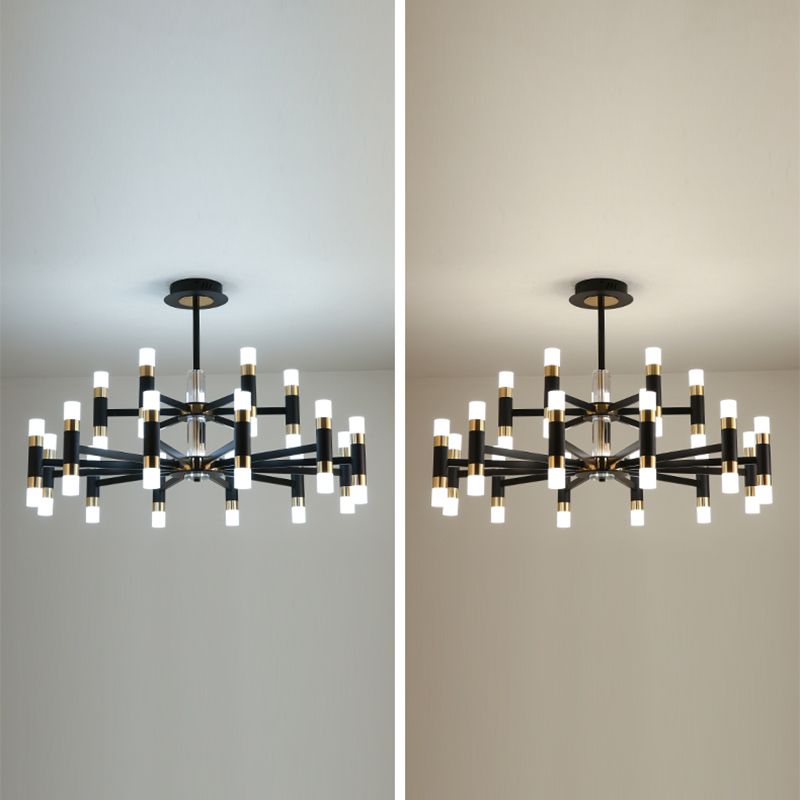 Moderner Deckenkronleuchter Multi-Licht-Metall-Acrylhänge-Lampe in Schwarz