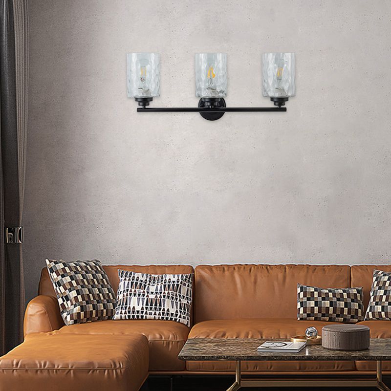 Industrial Metal Wall Light Black 3 Lights Wall Sconce with Glass for Living Room