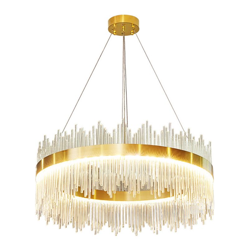 Mid-Century Modern Clear Crystal Down Lighting Pendant Round LED Suspension Lamp for Dining Table