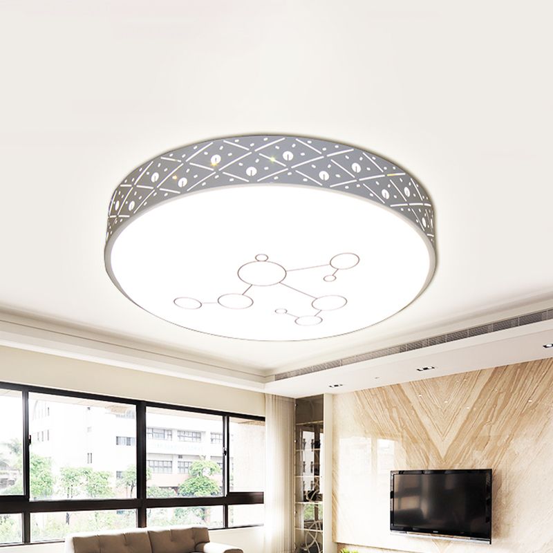 Round Metal Flush Light Fixture Modernism LED White Flush Mount Lamp with Hollow Out Design in White/Warm/3 Color Light