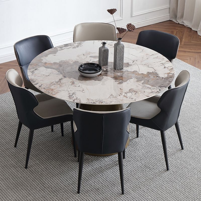 Sintered Stone Top Round Table for Restaurant Modern Dining Table with Metal Pedestal