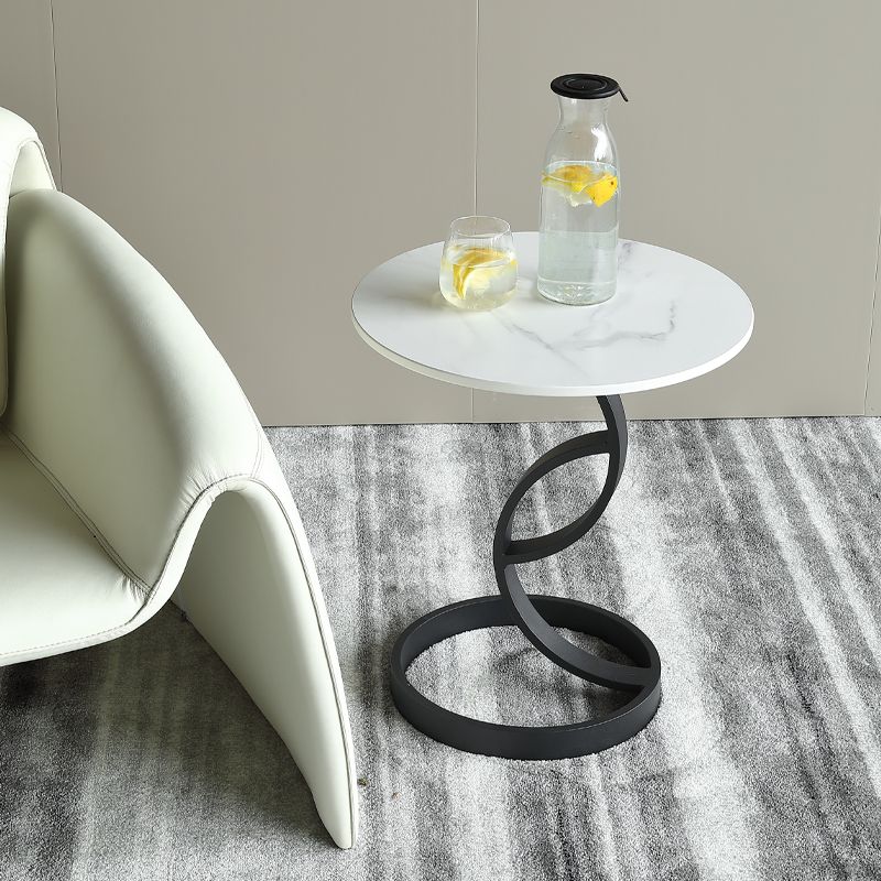 Round Black and White Stone Coffee Table Pedestal 1 Single Cocktail Table