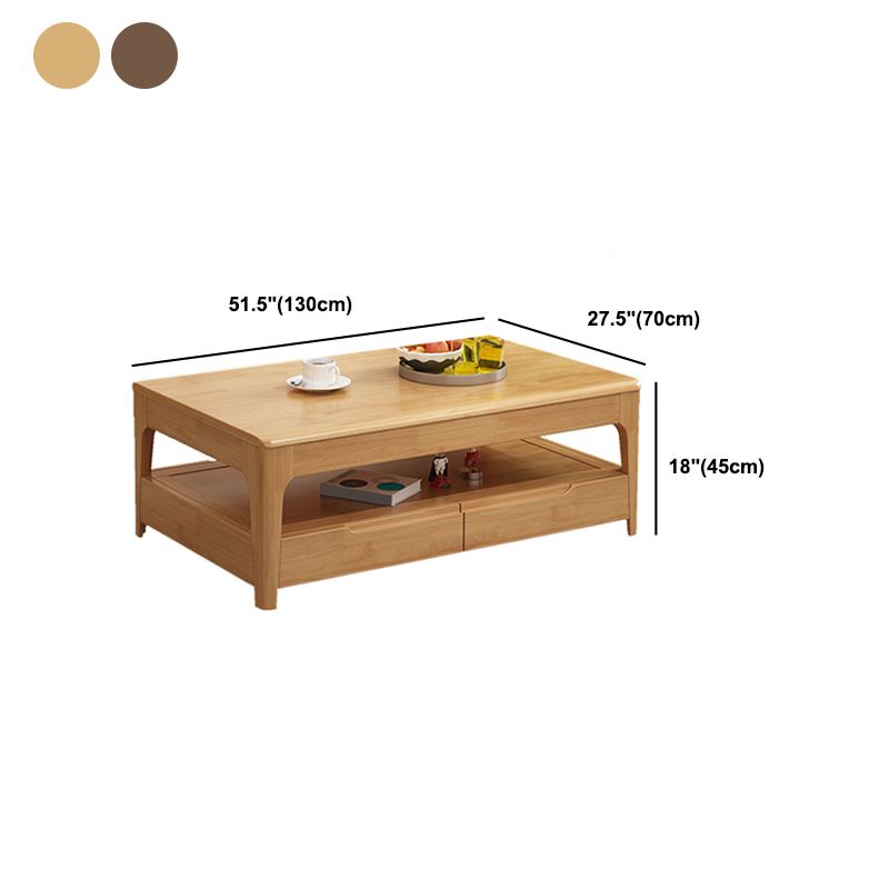 Scandinavian Rectangle Wood Coffee Table 17.7"H 4 Legs Cocktail Table with 4 Drawers