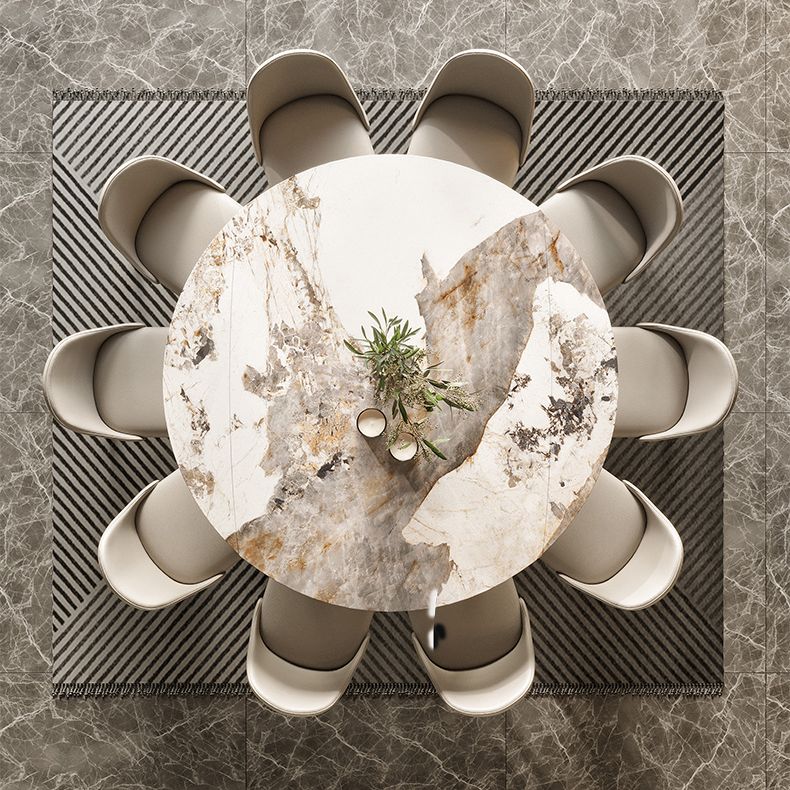 Modern Gray Round Shape Table Sintered Stone Kitchen Dining Table with 4 Legs Base