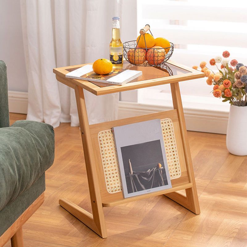 Modern Style Bamboo Rattan Material Organic Glass Desktop Rectangular Side Table