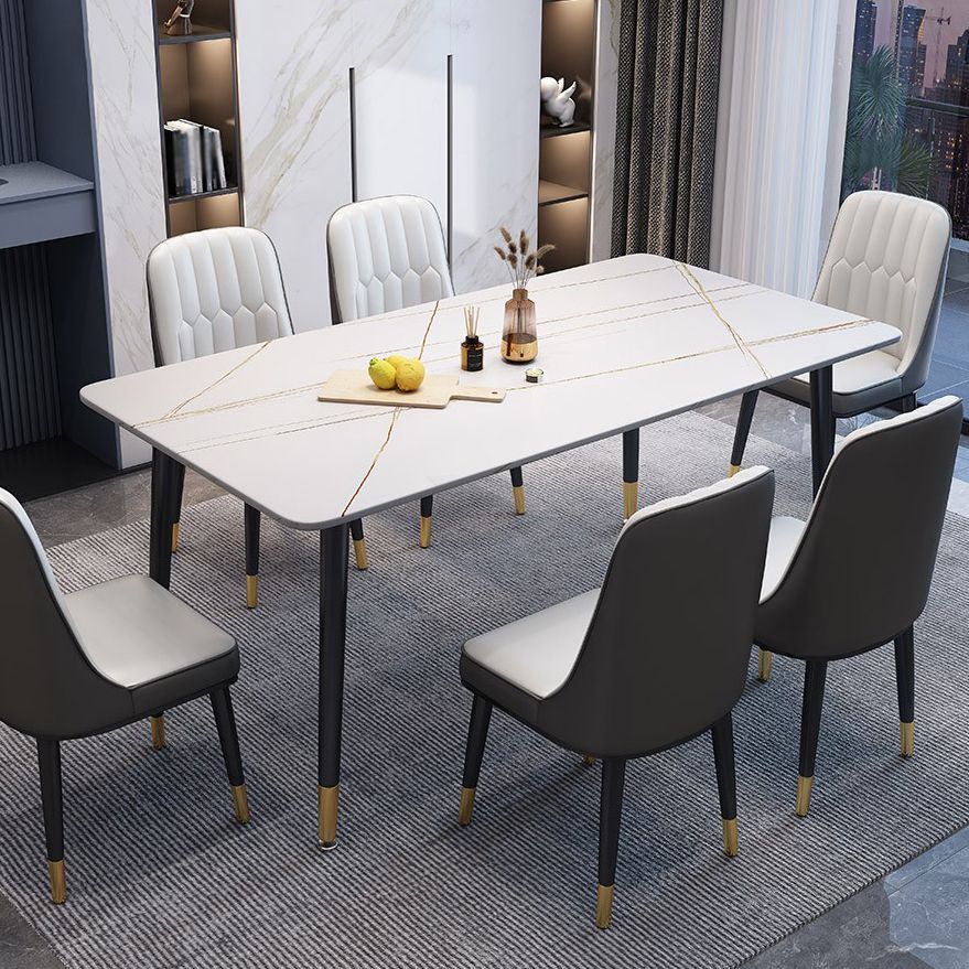 Contemporary Home Sintered Stone Scratch Resistant Dining Table Rectangle Table with 4 Legs Base