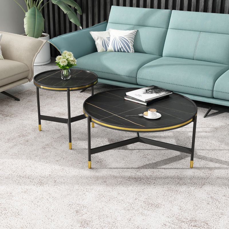 Round Slate 3 Legs Coffee Cocktail Table 2-Piece Coffee Table Set