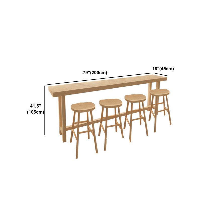 Rectangle Pine Wood Top Bistro Table Modern Pub Table with Wooden Trestle