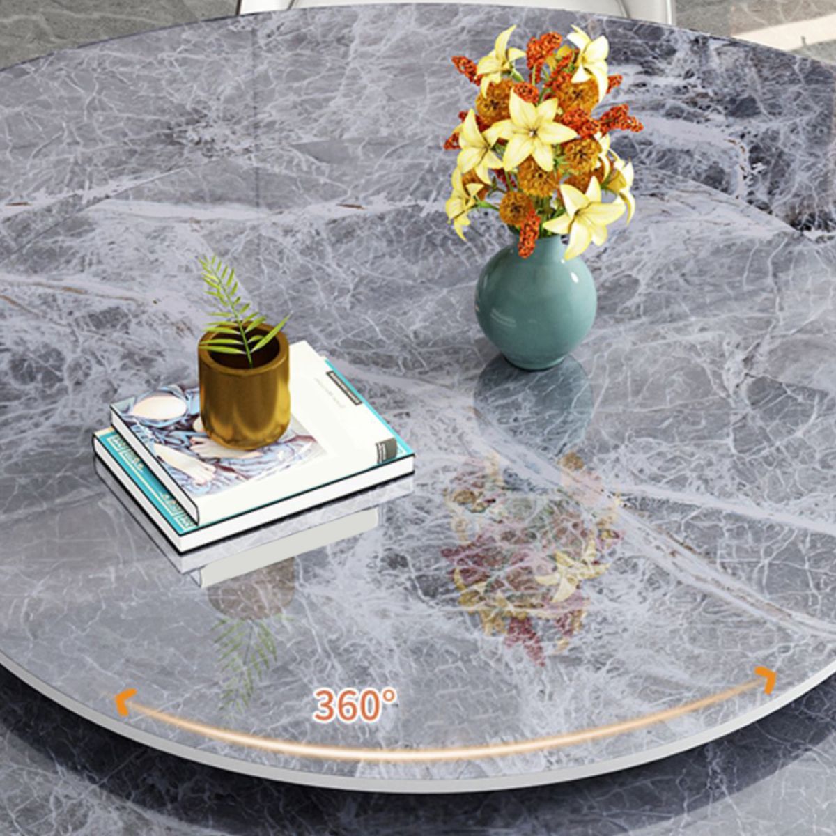 Round Stone Turntable Table Minimalist Furniture with Pedestal Base