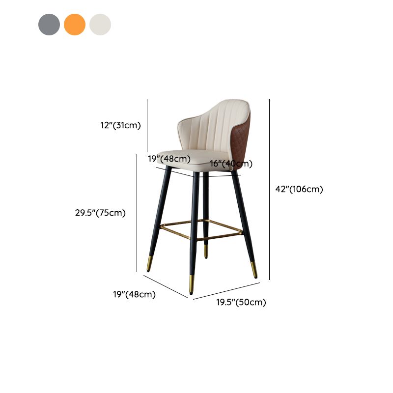 Glam Leather Bar Stool Backrest Counter Stool with Metal Legs