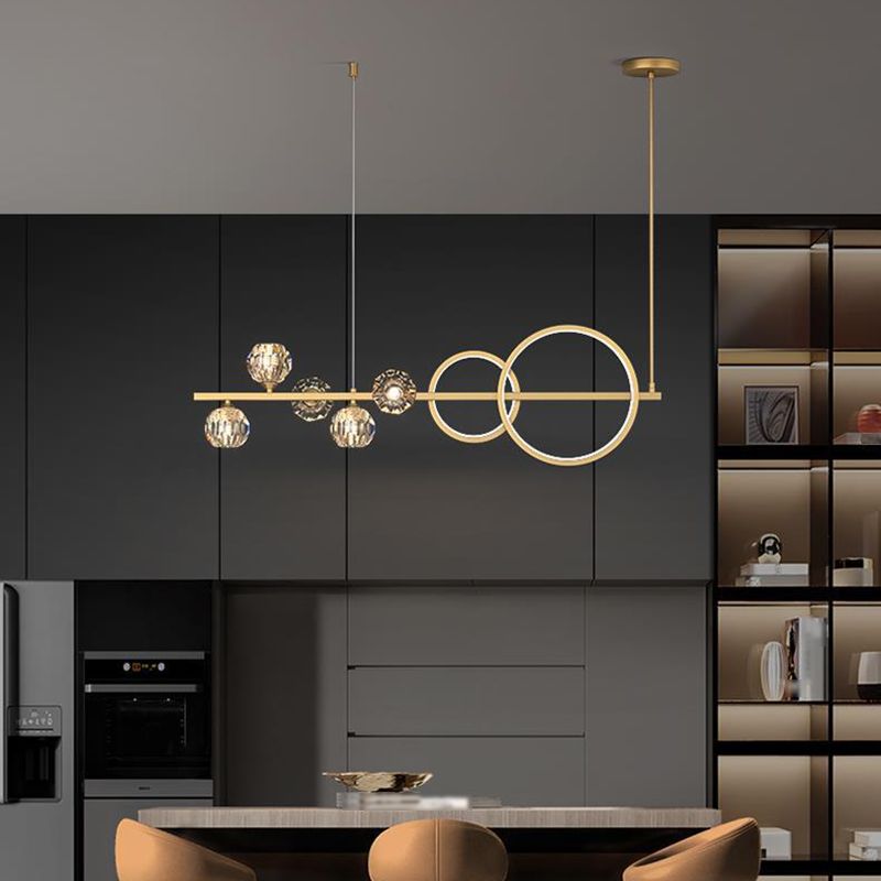 Ball Shape Crystal Island Pendants Modern Style Multi Lights Island Pendant Lights