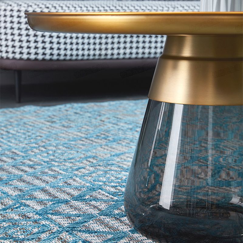 Pedestal Base Design Black/gold Countertop Metal Frame Glass Base Round Side Table