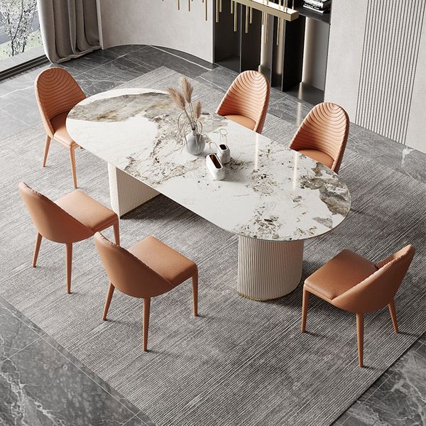Glam Oval Dining Table Sintered Stone Table with Metal Legs for Home