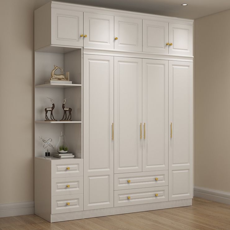Contemporary White Storage Cabinet Hinged Door Cabinet with Drawers