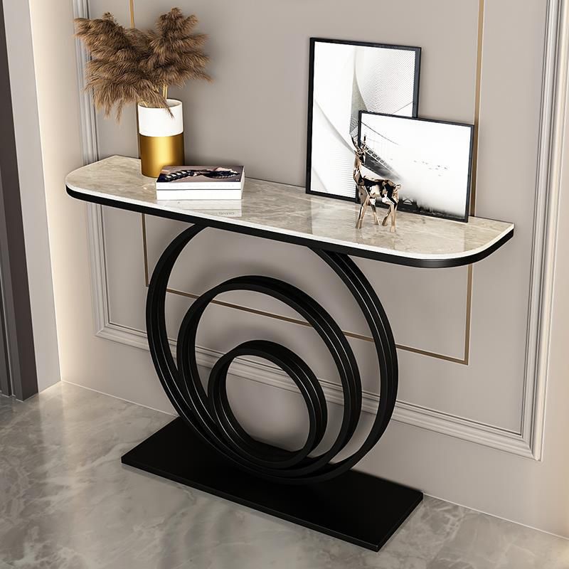 Modern Half Moon Accent Table Stone Console Sofa Table for Hall