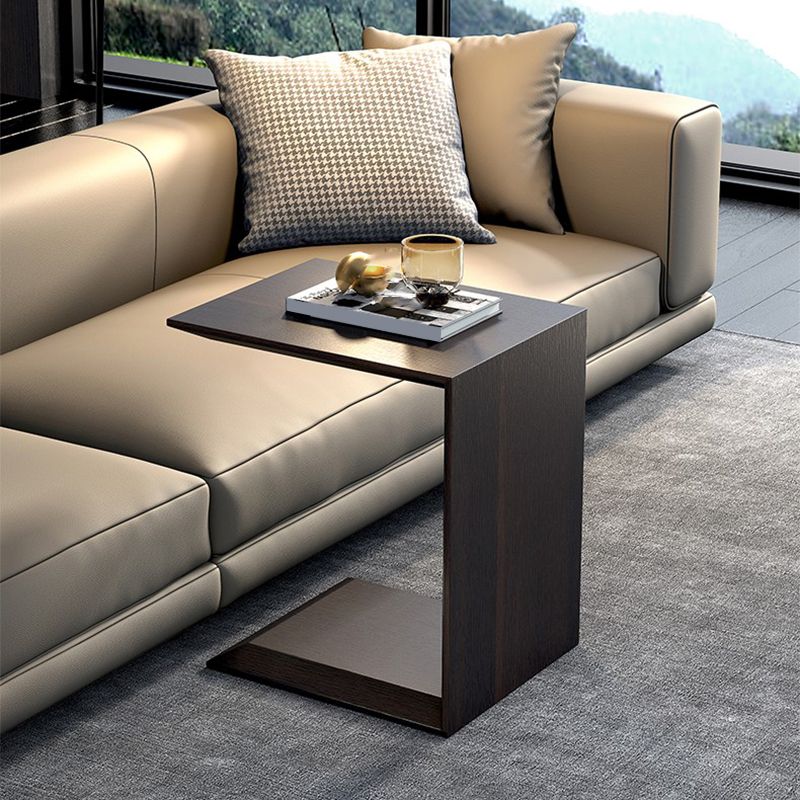 Contemporary Wood End Table Rectangular C-shape Sofa Side Accent Table