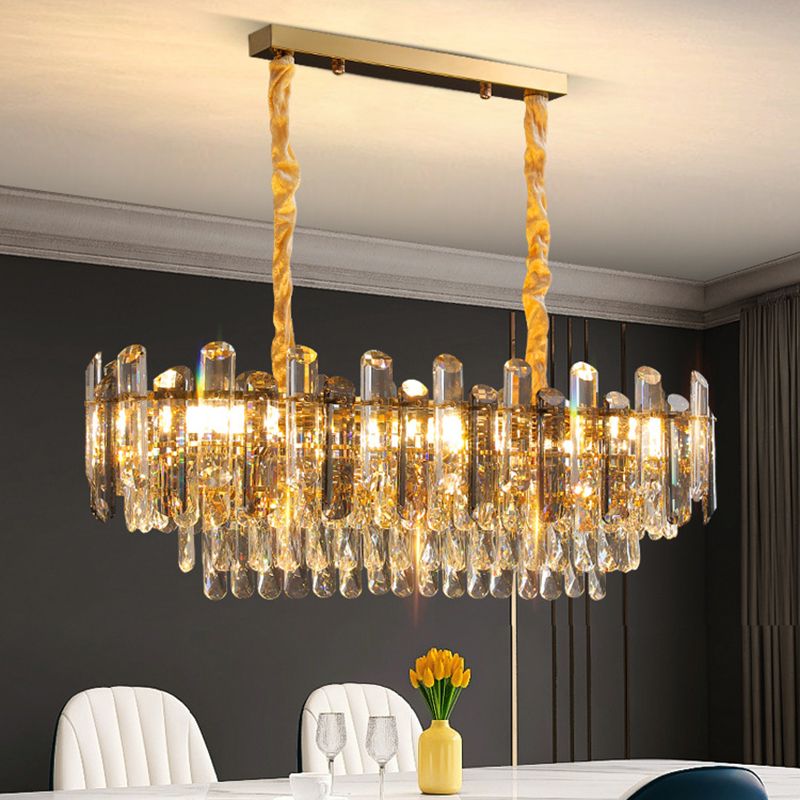 Contemporary Metal Geometric Shape Pendant Light with Crystal Shade for Living Room
