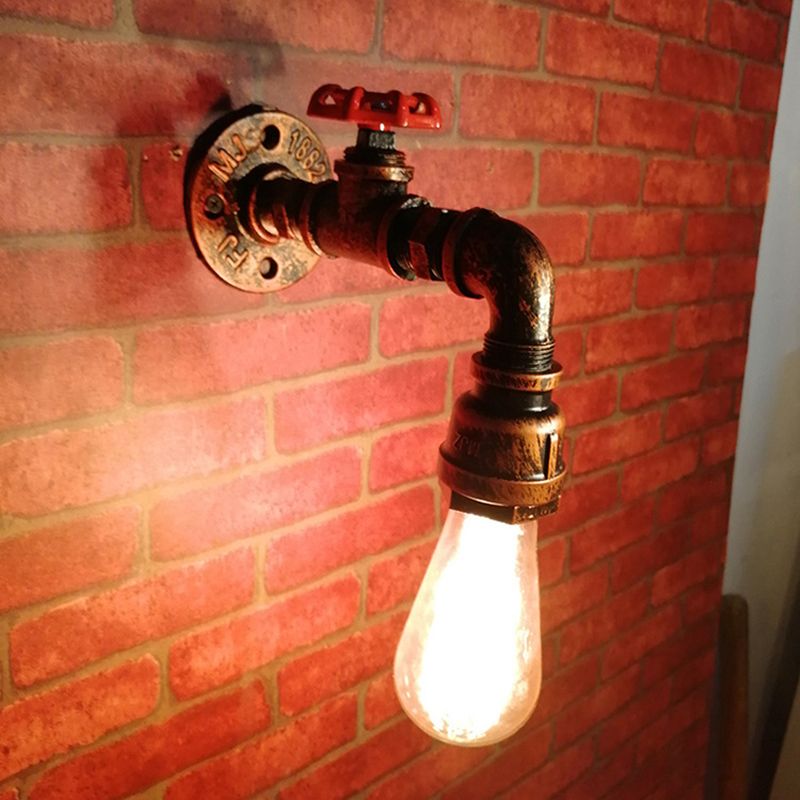 1-Light Faucet Shaped Pipe Wall Lamp Industrial Metal Wall Lighting Fixture for Foyer