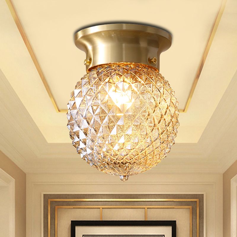 Contemporary 1 Light Flush Mount Light with Crystal Shade Brass Round/Oval Ceiling Light Fixture