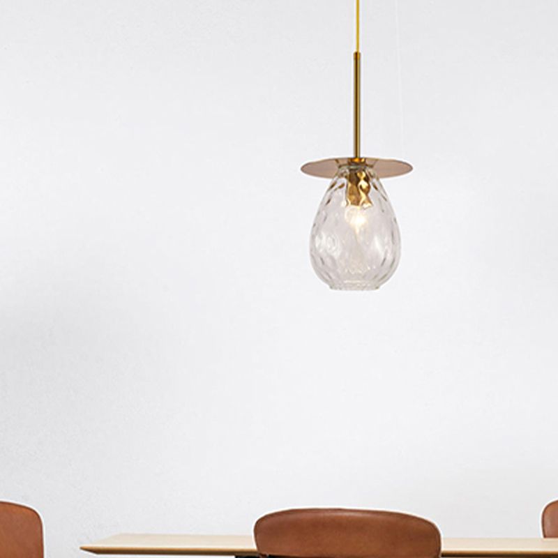 Dimple Glass Teardrop Down Lighting Minimalism 1 Light Gold Suspension Lamp for Restaurant