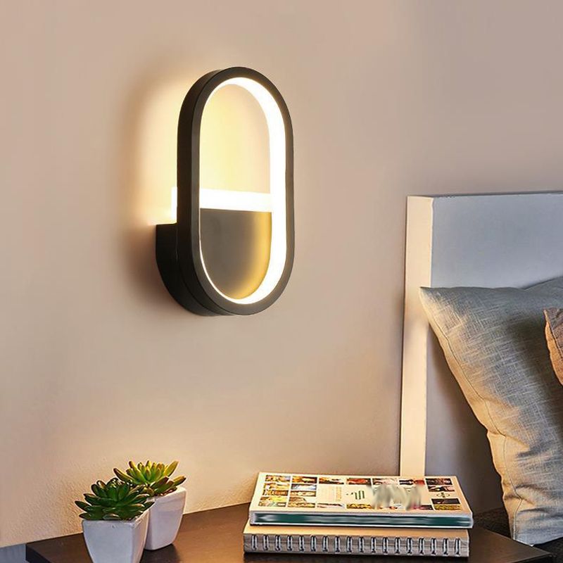Oval Shape Wall Lamp Modern Style Metal 1 Lights Wall Light in White/Black