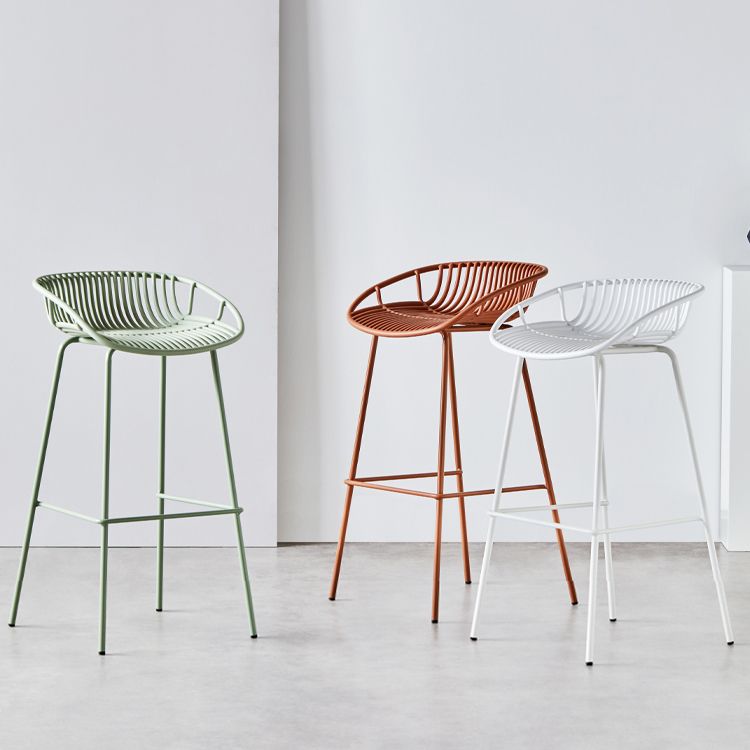 Contemporary Milk Tea Shop Footrest Stool Matte Finish Metal Barstool