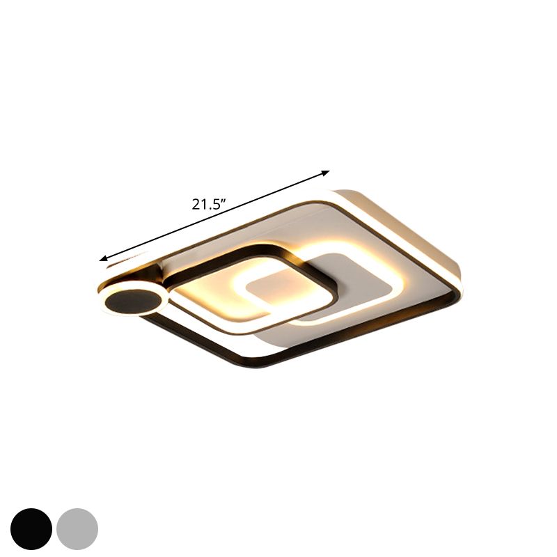 Acrylic Square Flush Mount Lamp Nordic Style Black/White LED Ceiling Lighting in Warm/White Light, 18"/21.5" Wide