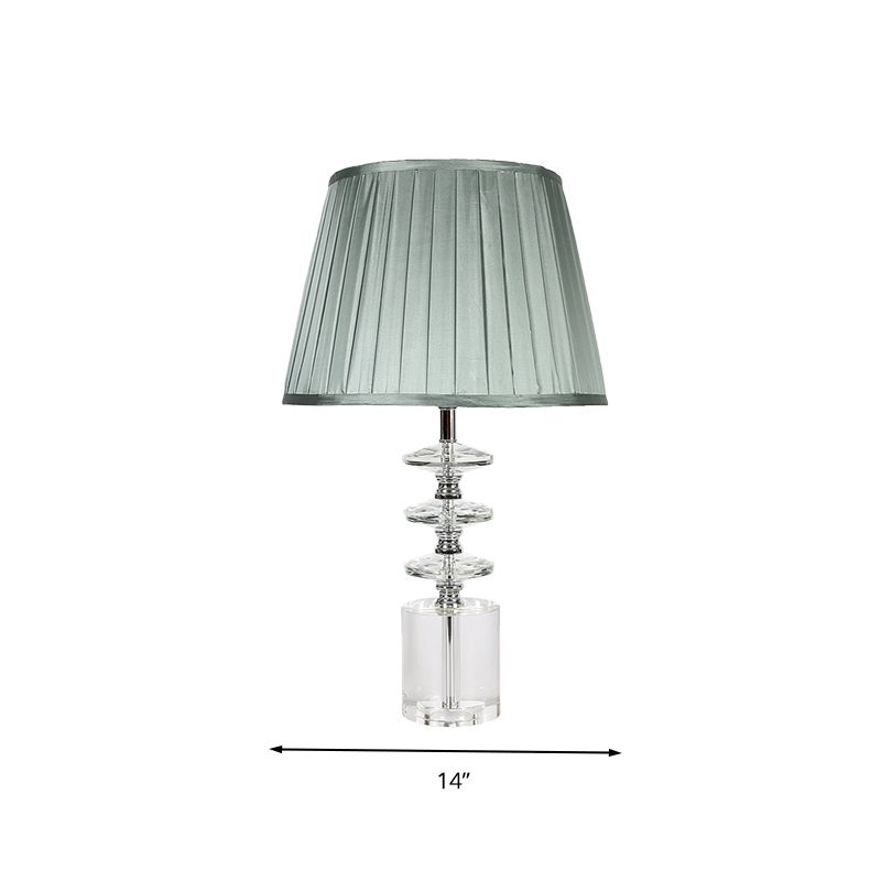Fabric Blue Night Table Lamp Conical 1 Light Traditional Nightstand Light with Clear Crystal Accent