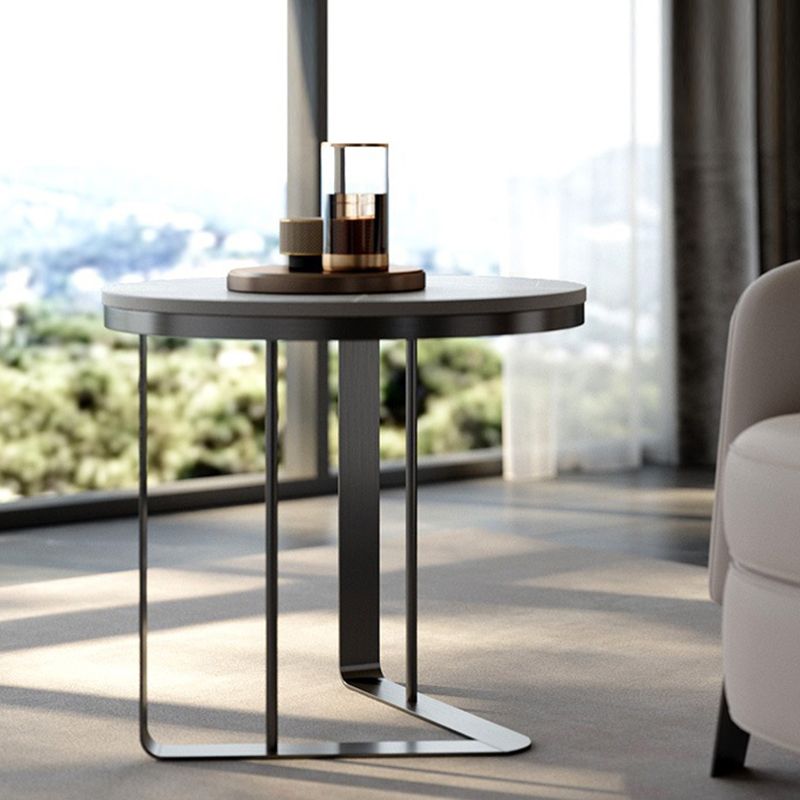 Modern Stone Top Side Table Round Black/Gold Metallic C Table