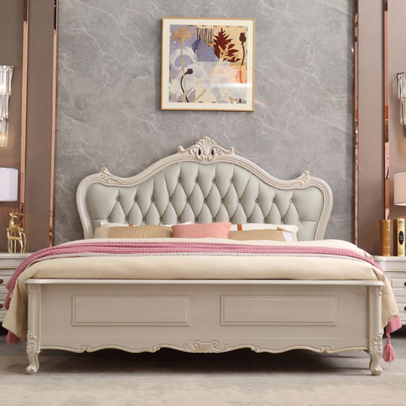 Victorian Style Wood Bed Frame Upholstered Tufted Standard Bed with Nailhead