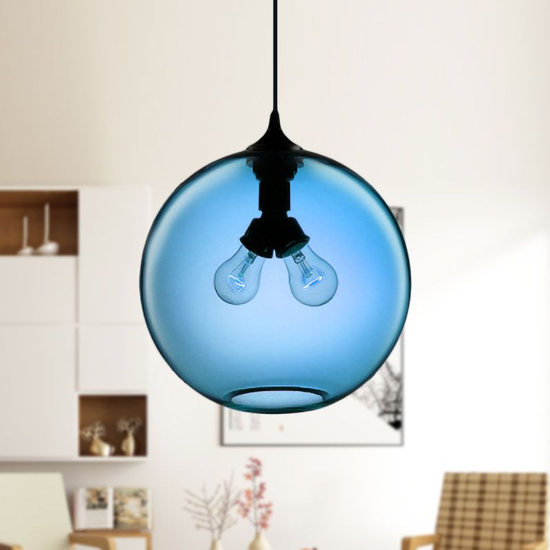 Globe Ceiling Pendant Light Modern Glass 2 Lights Red/Brown/Clear Hanging Ceiling Light