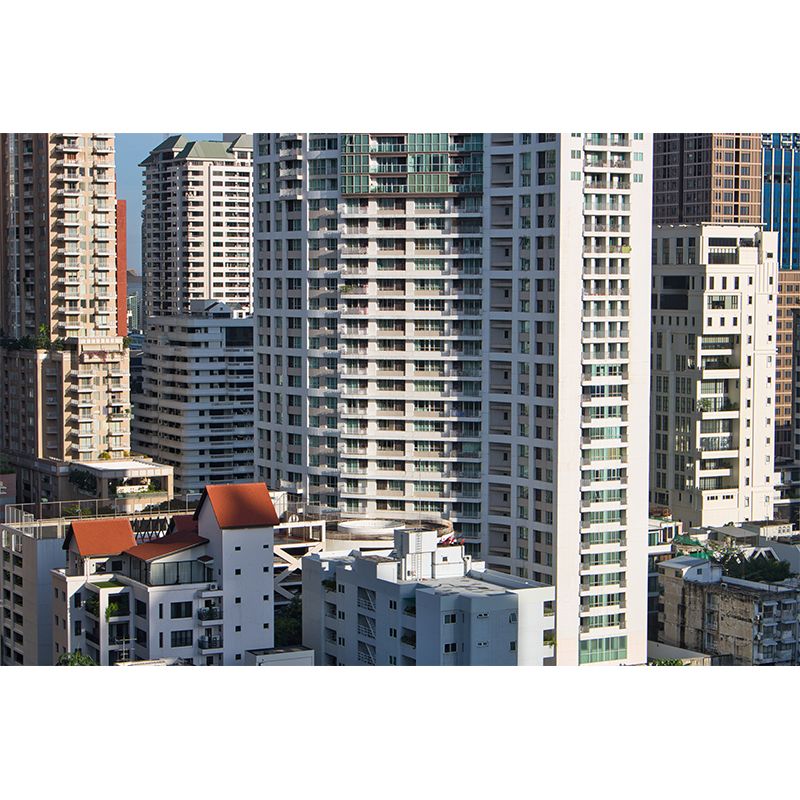 Thai Urban Architecture Wall Covering for Meeting Room, Moisture Resistant