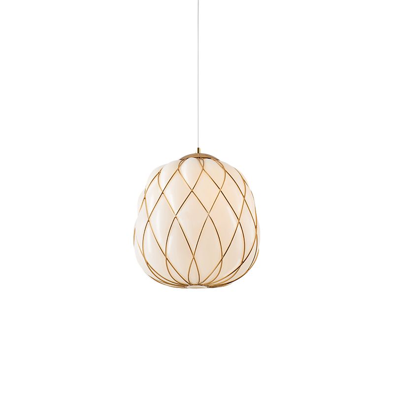 Wrapped White Glass Pendulum Light Modernism Gold 1 Head Ceiling Lamp for Bedroom