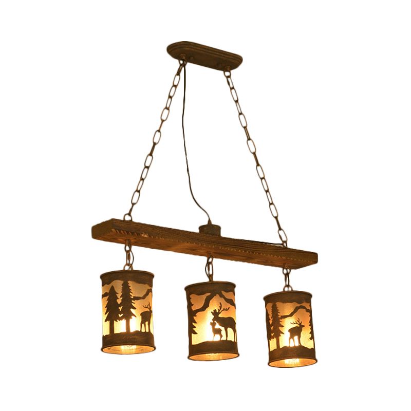 Cylinder Island Chandelier Light with Metal and Fabric Shade 3/5/6 Lights Vintage Hanging Lamp in Rust