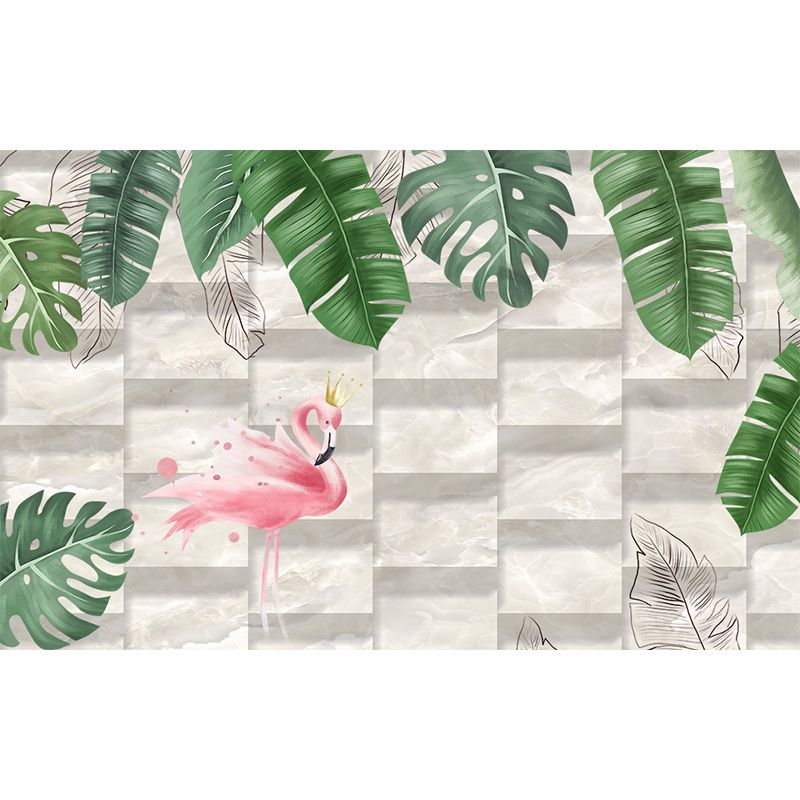 Tropix Flamingo and Plant Mural Light Color Stain Resistant Wall Art for Bedroom