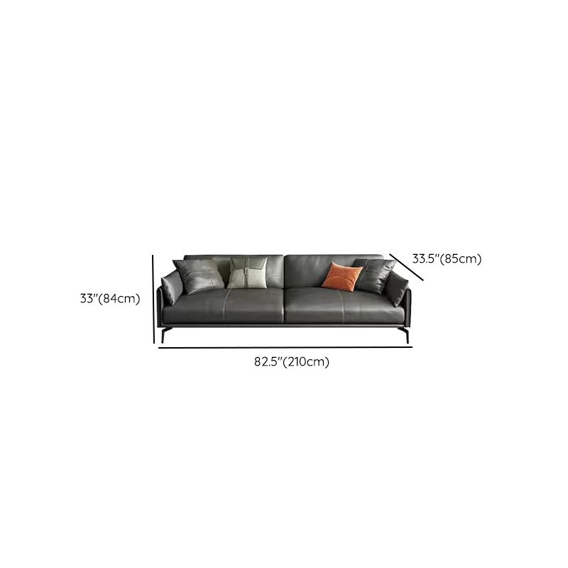Gray Leather Sofa with Four Legs Contemporary Living Room Seating