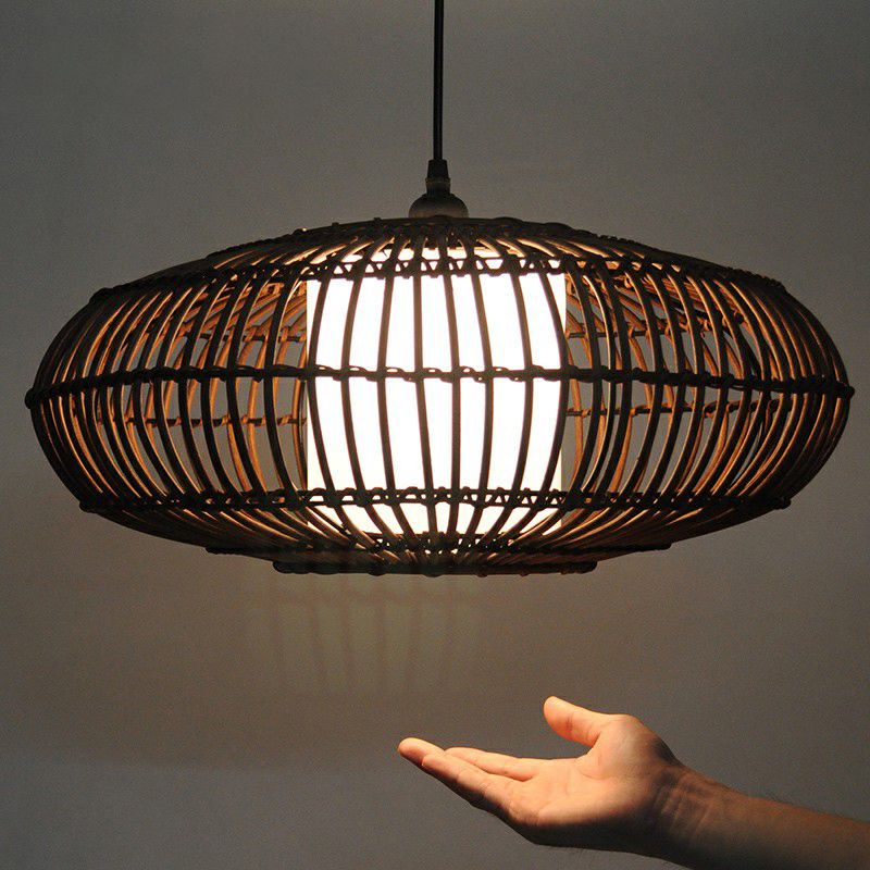Lantern Hanging Light Fixture Chinese Bamboo 1-Light Suspension Lighting for Dining Room