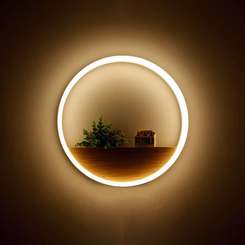 1 Light Round Wall Mounted Lamps Modern Style Wood Wall Sconce (Decoration Not Included)