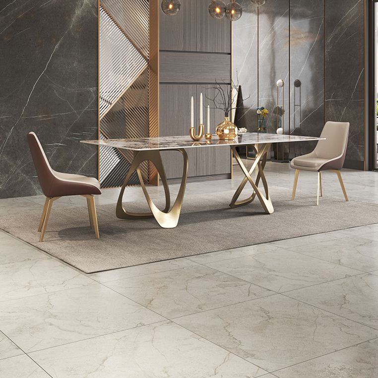 Modern Sintered Stone Dining Room Set with Rectangle Table and Gold Legs Formal Dining Set