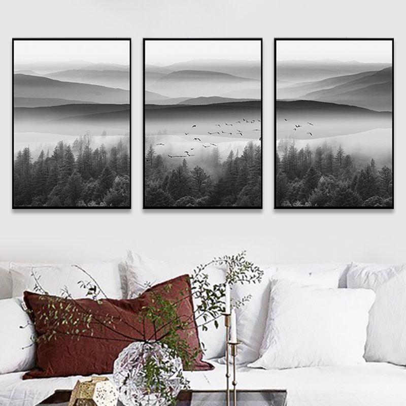 Foggy Nature Scenery Wall Art Print Dark Color Contemporary Canvas for Family Room