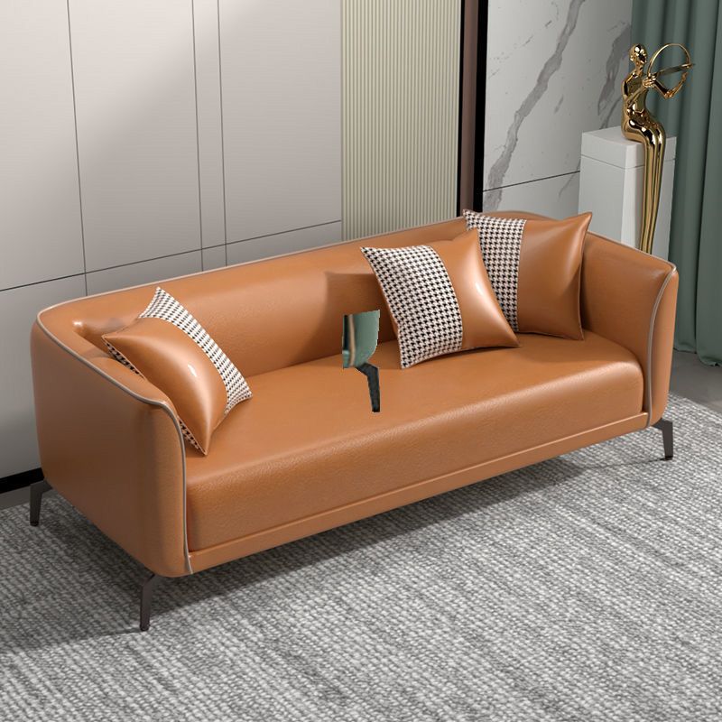 Tight Back Sofa Scandinavian Faux Leather Square Arm Sofa for Living Room