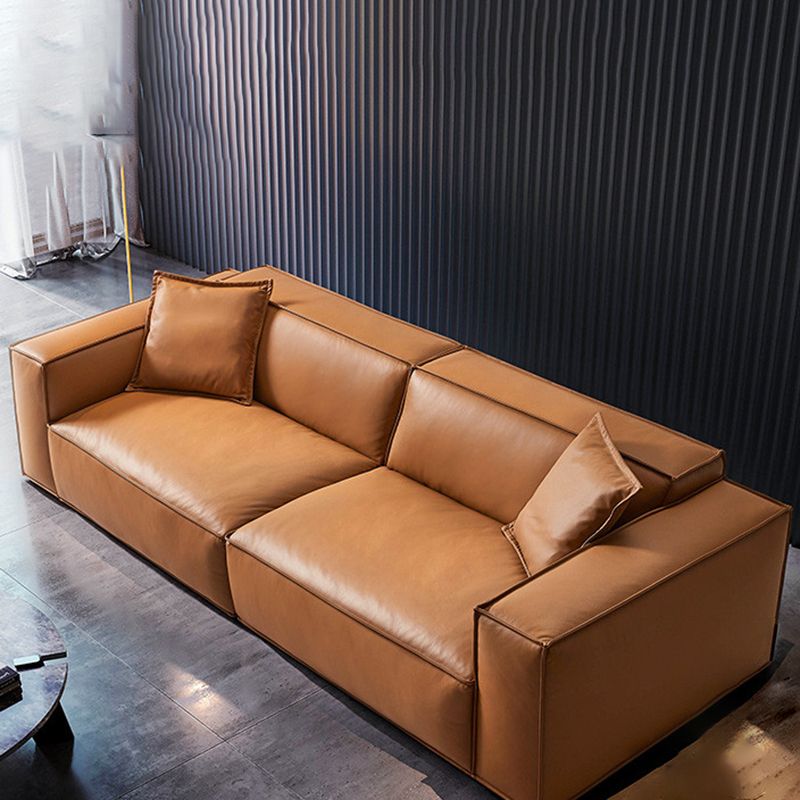 Modern Square Arm Sectionals Sofa, Genuine Leather Sectional Couch