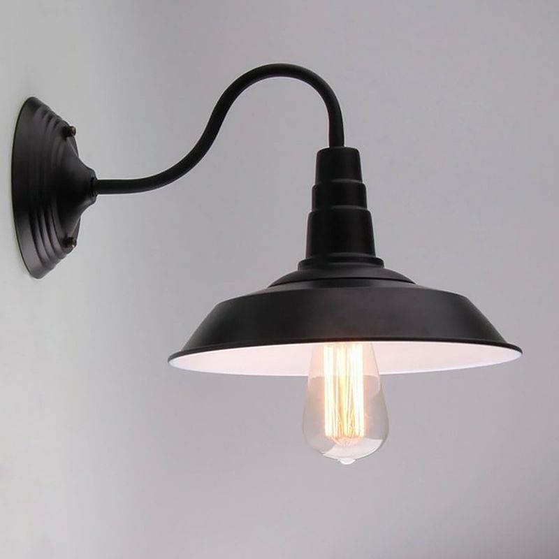 Vintage Barn Wall Lighting 10"/14" Wide 1-Light Metal Gooseneck Wall Mount Light Fixture in Black