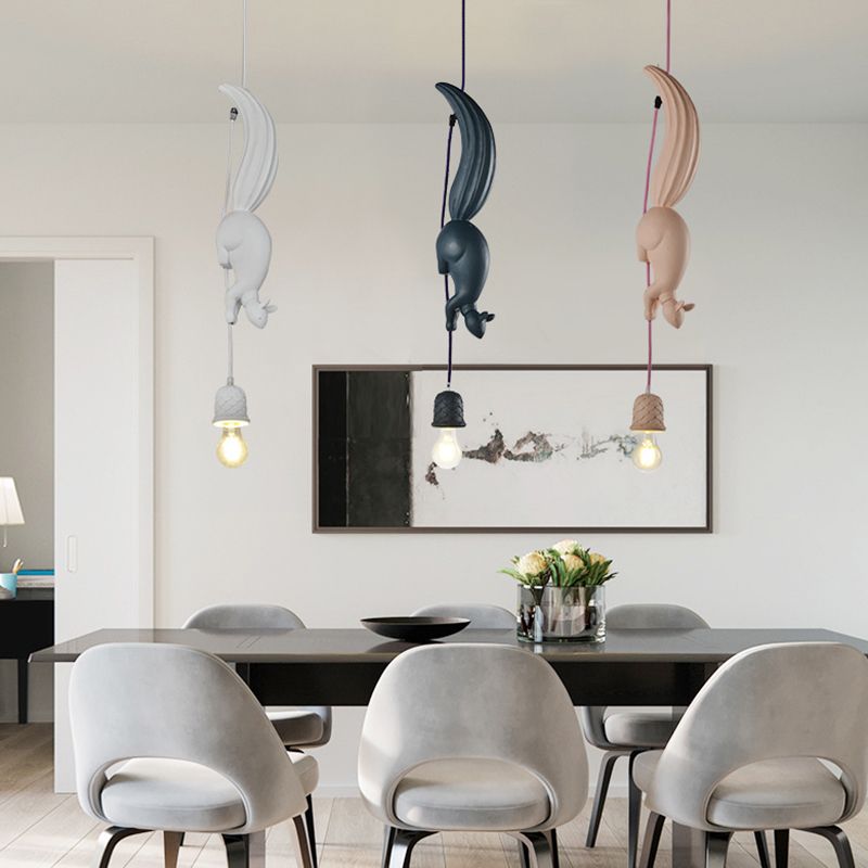 Resin Squirrel and Pinecone Ceiling Light Art Decor 1 Bulb Hanging Lamp for Dining Room