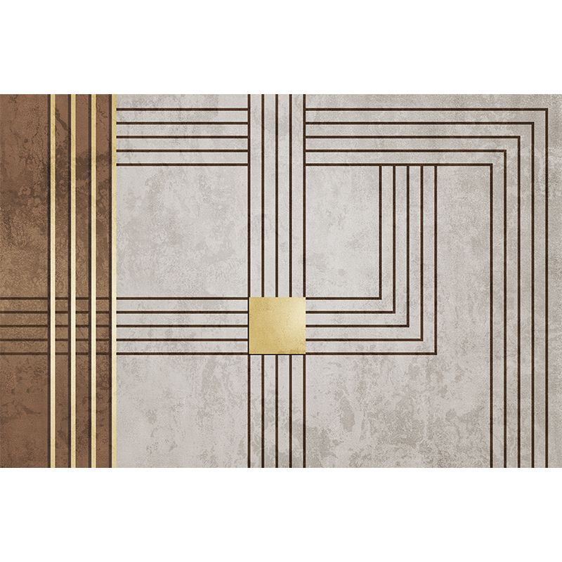 Grey and Camel Modern Rug Polyester Geometric and Stripe Pattern Rug Pet Friendly Washable Non-Slip Area Rug for Drawing Room