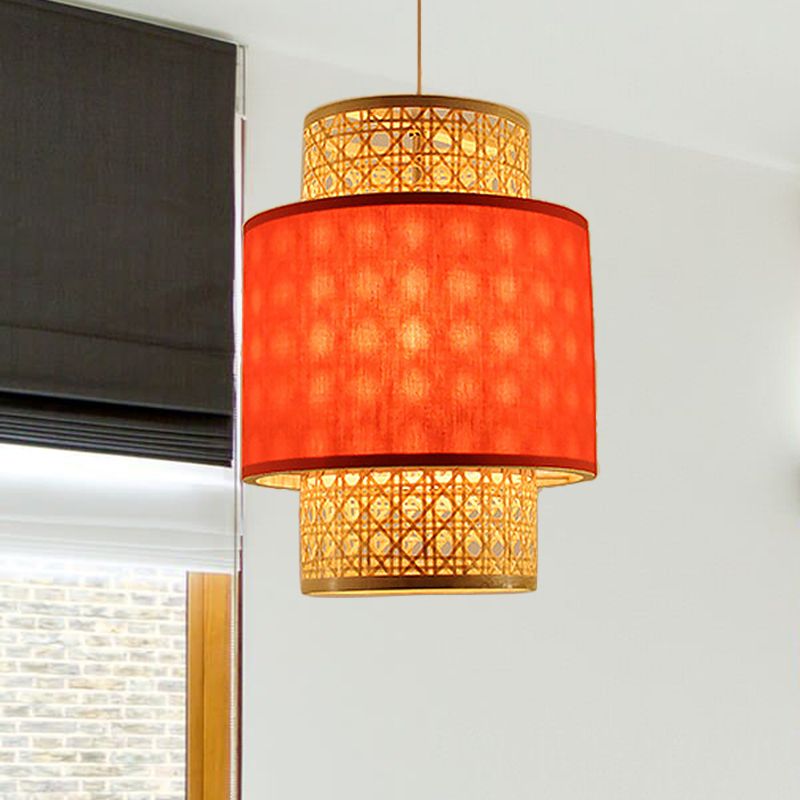 Lumière suspendue de style asiatique avec bambou et ombre en tissu