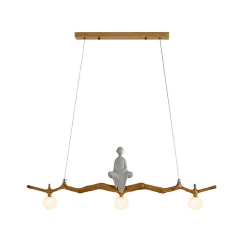 Brown Resin Island Lights Modern Restaurant Multi-Head Restaurant Lamphing con sombra de vidrio de globo