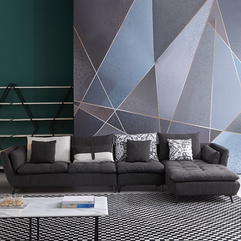 66" Wide Modern Sectional Sofa Square Arm Grey Tufted Sectional